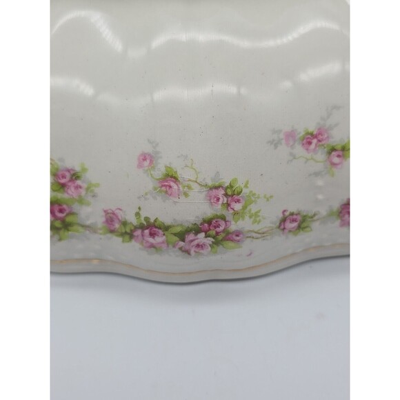 Vintage Dresden Semi Porcelain Two Handle Serving Bowl Rosesand Gold Trimmed - Picture 11 of 12